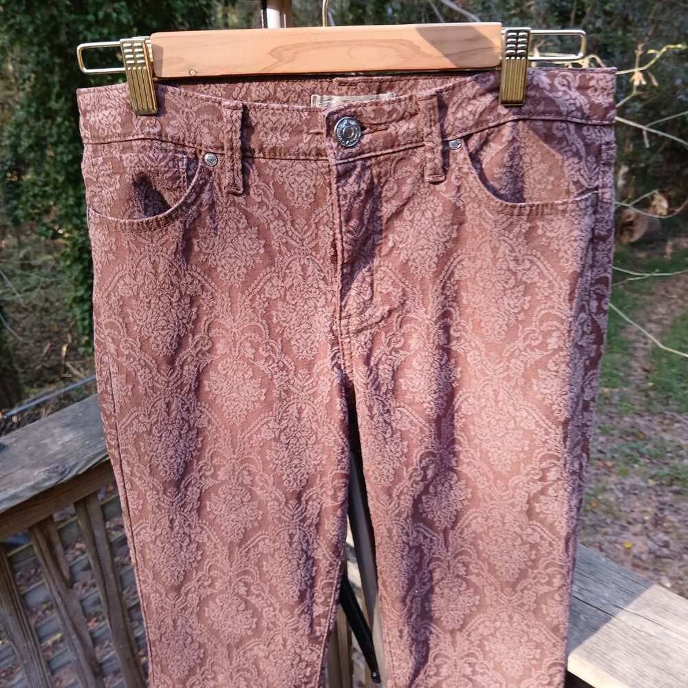Nine West Vintage America Brown Brocade Matchstick Skinny Jeans Sz 10